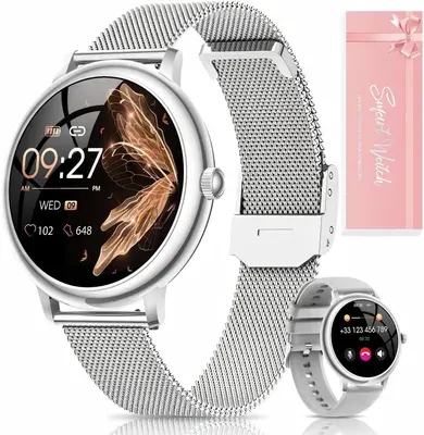 2026 NEU Smartwatch Damen Rund mit Telefonfunktion Fitnesstracker Smartwatch,120+ Sportmodi/Herzfrequenz/SpO2/Schlafmonitor/Menstruationszyklus