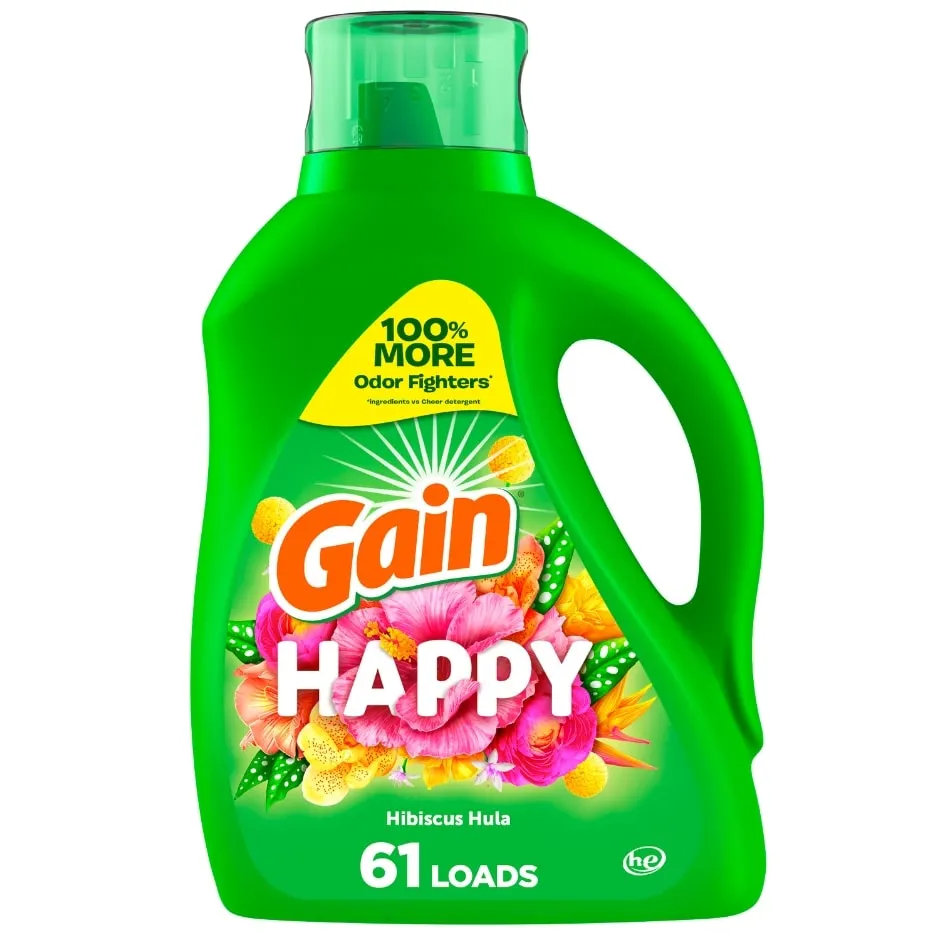 Gain Liquid Laundry Detergent, Happy, Hibiscus Hula, 88 fl oz, 61 loads, Laundry Detergent Liquid Soap, HE compatible