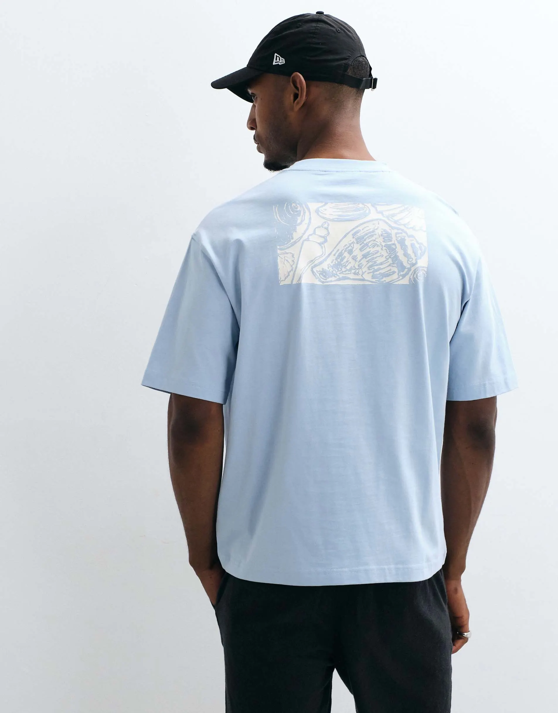Selected heavyweight boxy fit t-shirt with cream shell backprint in blue