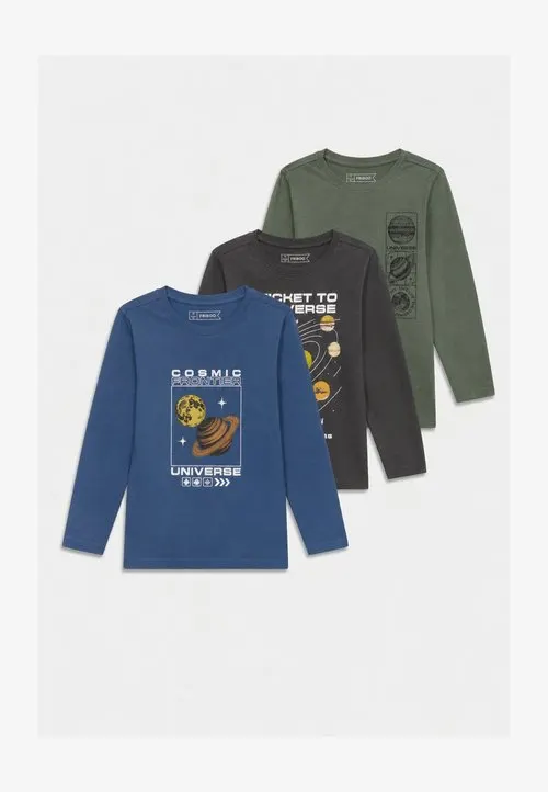 3 PACK - Topper langermet - dark green/ off-white/mottled grey