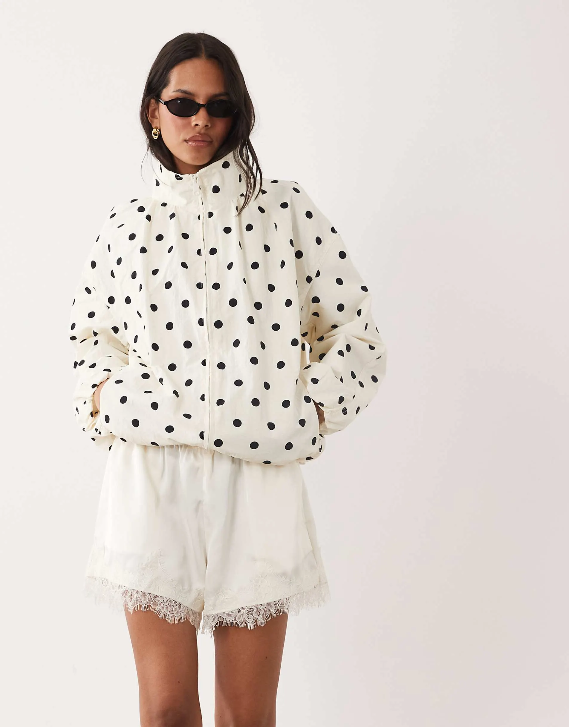 ASOS DESIGN oversized bubble hem track jacket in polka dot