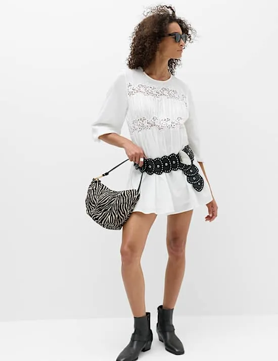 Pure Cotton Lace Mini Waisted Dress