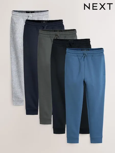 Black/Navy/Grey Slim Fit Basic Joggers 5 Pack (3-16yrs)