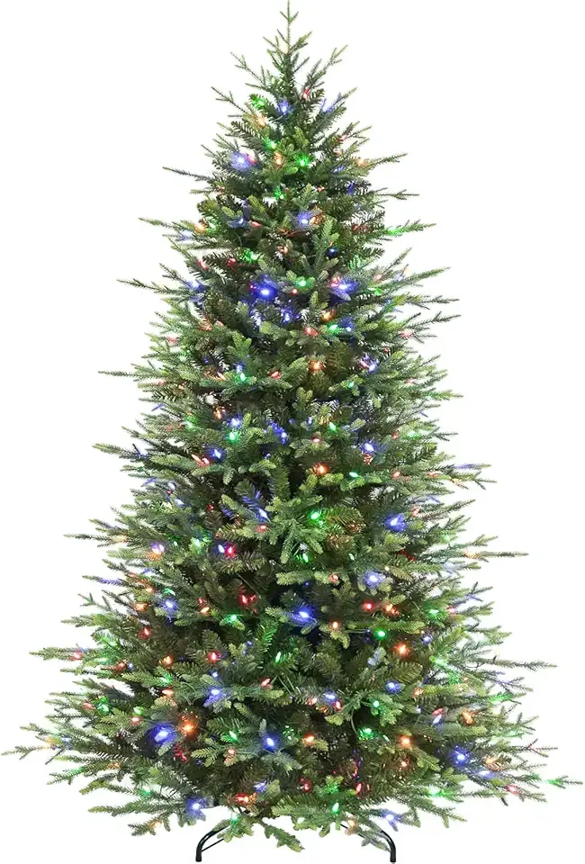 Hykolity 7.5 ft Prelit Christmas Tree, 2933 PE&PVC Realistic Branch Tips, Frasier Grande Christmas Tree with 450 Color Changing Twinkly LED Lights, Metal Stand and Hinged Branches, 10 Colors