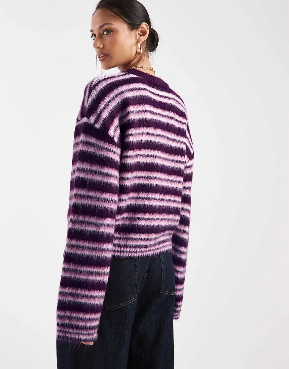 ASOS DESIGN knitted jumper in plum brushed stripe