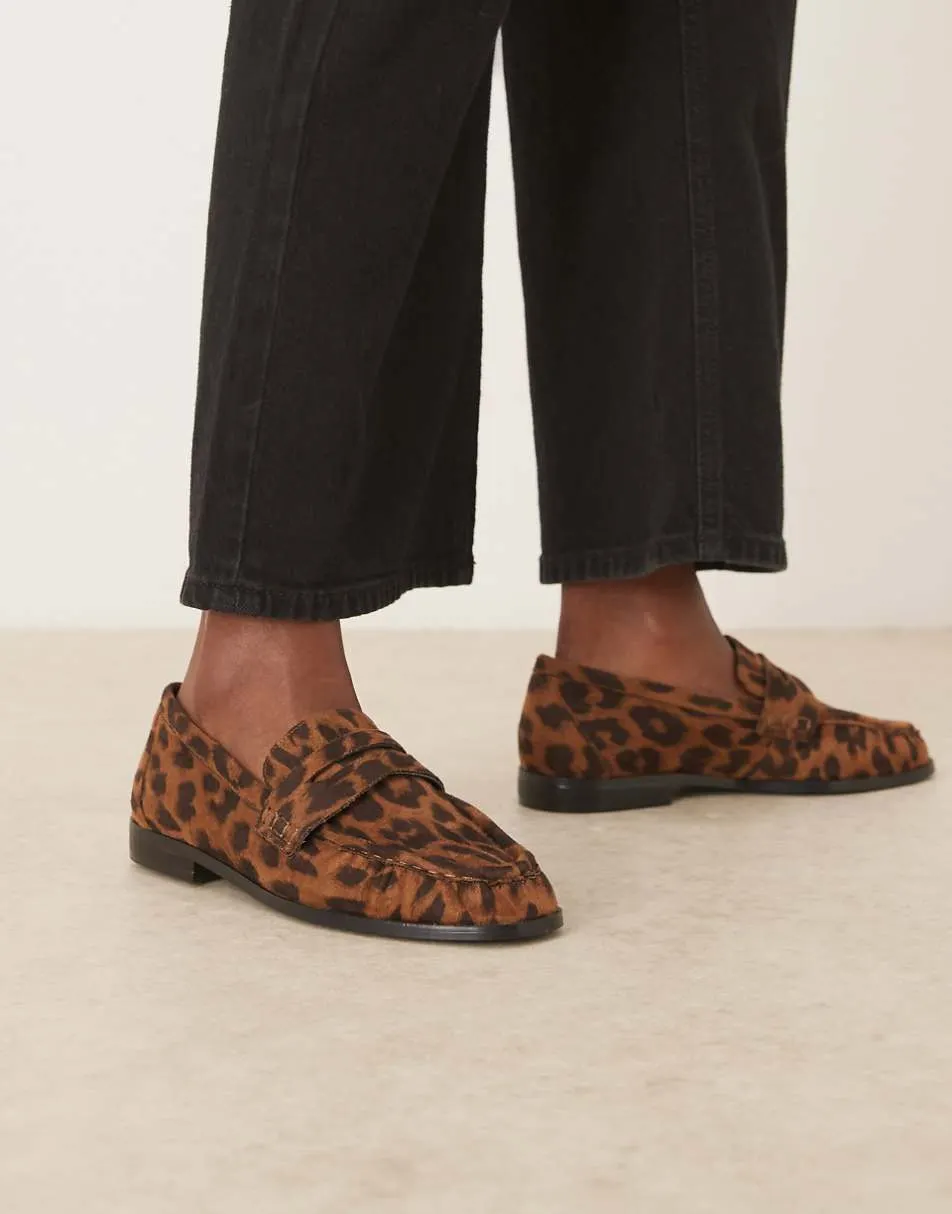 ASOS DESIGN Minnie ruched detail loafer in leopard suedette