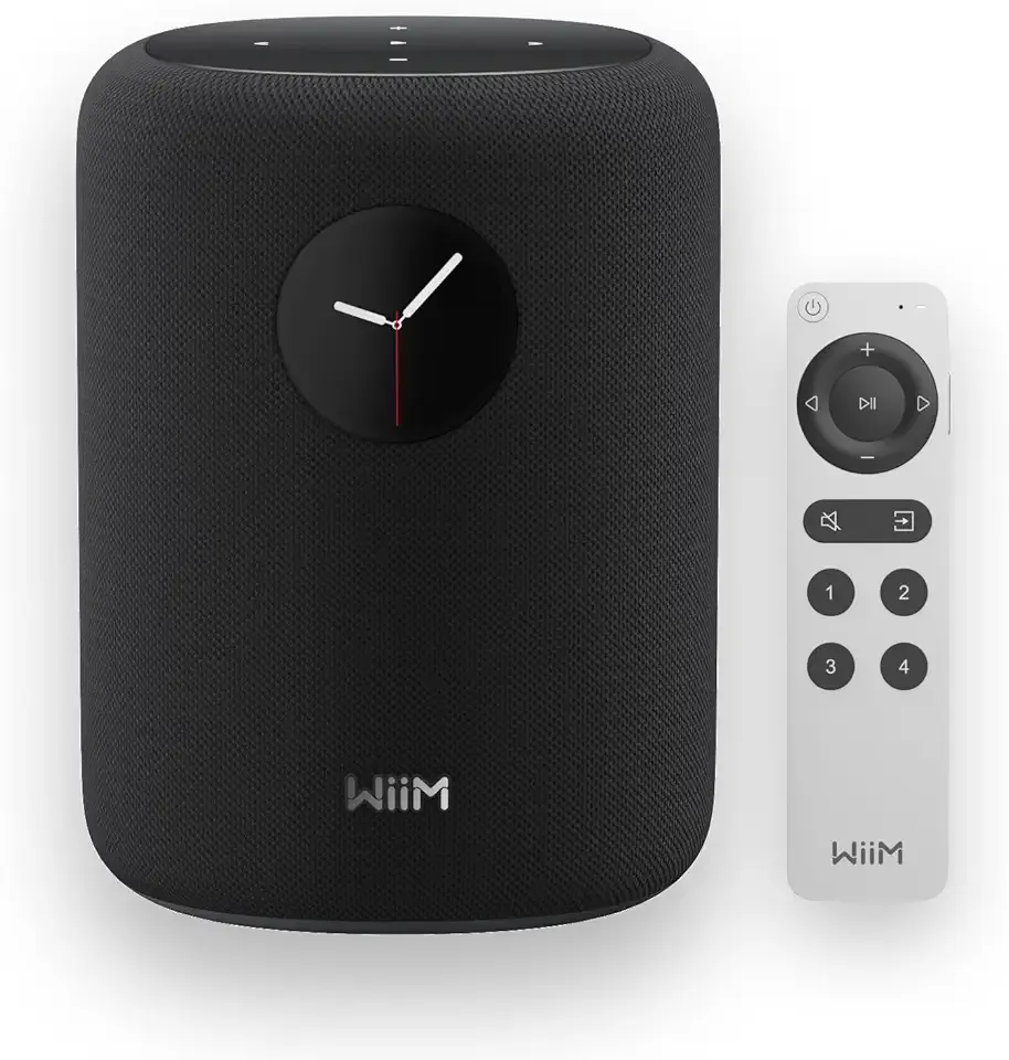 WiiM Sound Smart Speaker with 1.8″ Touch Display, Hi‑Res 24‑bit/192 kHz, AI RoomFit™ Room Correction, 100W Peak, Wi‑Fi 6E/Bluetooth 5.3, Multi‑Room & Stereo Pairing, Remote Included, Black