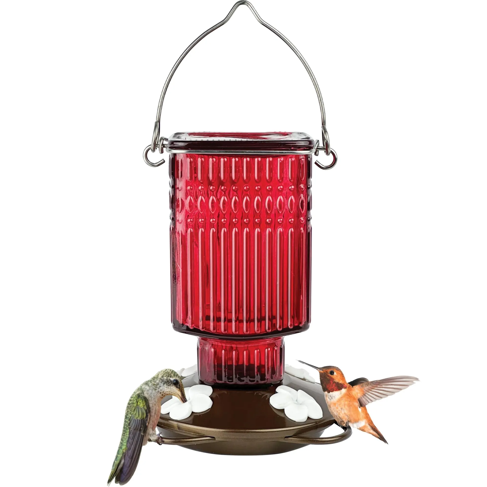 Crimson Carnation Glass Hanging Hummingbird feeder - 22-oz