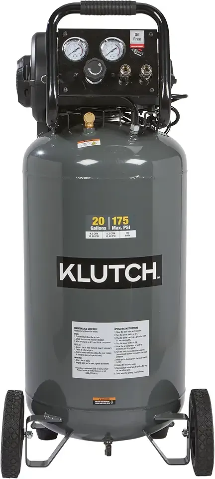 Klutch 20-Gallon Air Compressor, 2 HP, 120 Volts, 175 PSI
