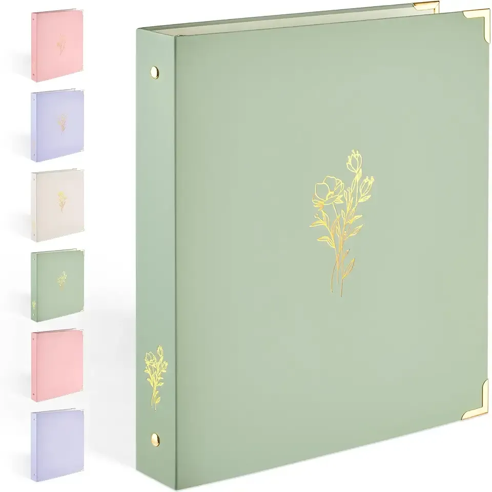 Sooez 3 Ring Binder 1 Inch with Foil Stamping & Metal Corner, Letter Size | Aesthetic Three Ring Binder, 175 Sheets, Fits 8.5" x 11" / A4 Paper, Interior Pocket, School Home Office Wedding Recipes