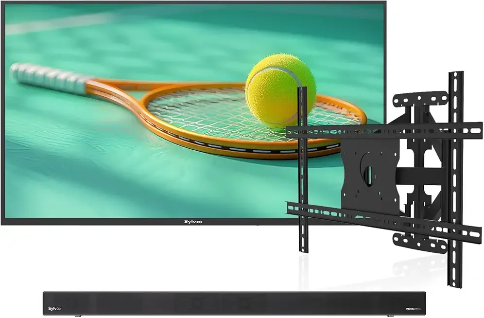 SYLVOX 75" Pool Pro 2.0 Outdoor TV Bundle – 2000Nits, Dolby Atmos, Google TV, with S3 Dolby Soundbar & Adjustable Wall Mount, Weatherproof for Patio & Poolside Use