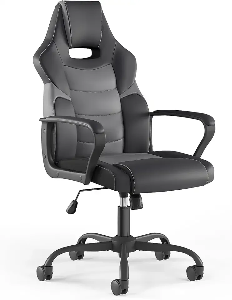 STAPLES Emerge Vector Luxura Faux Leather Gaming Chair, Black & Gray