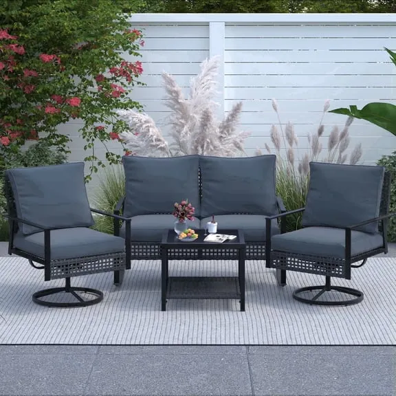 Clearance, Ainfox 4-Piece Outdoor Patio Furniture Sofa Set with Chairs, Coffee Table and Loveseat, Gray