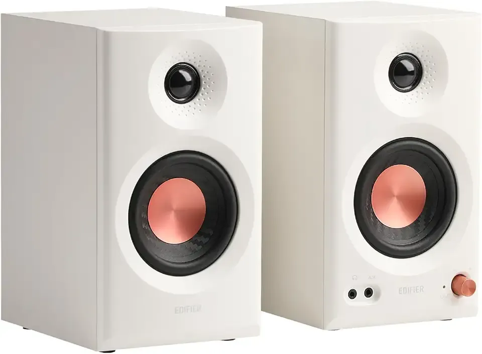 Edifier MR3 Powered Studio Monitor Speakers, Hi-Res Audio Certified Bluetooth V5.4 Active Bookshelf Loudspeakers, 2.0 Computer Speaker with Headphone Output RCA AUX Balanced TRS Input (White)