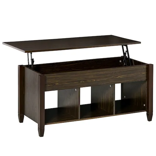 Lift Top Coffee Table w/ Hidden Storage Compartment Shelves Espresso