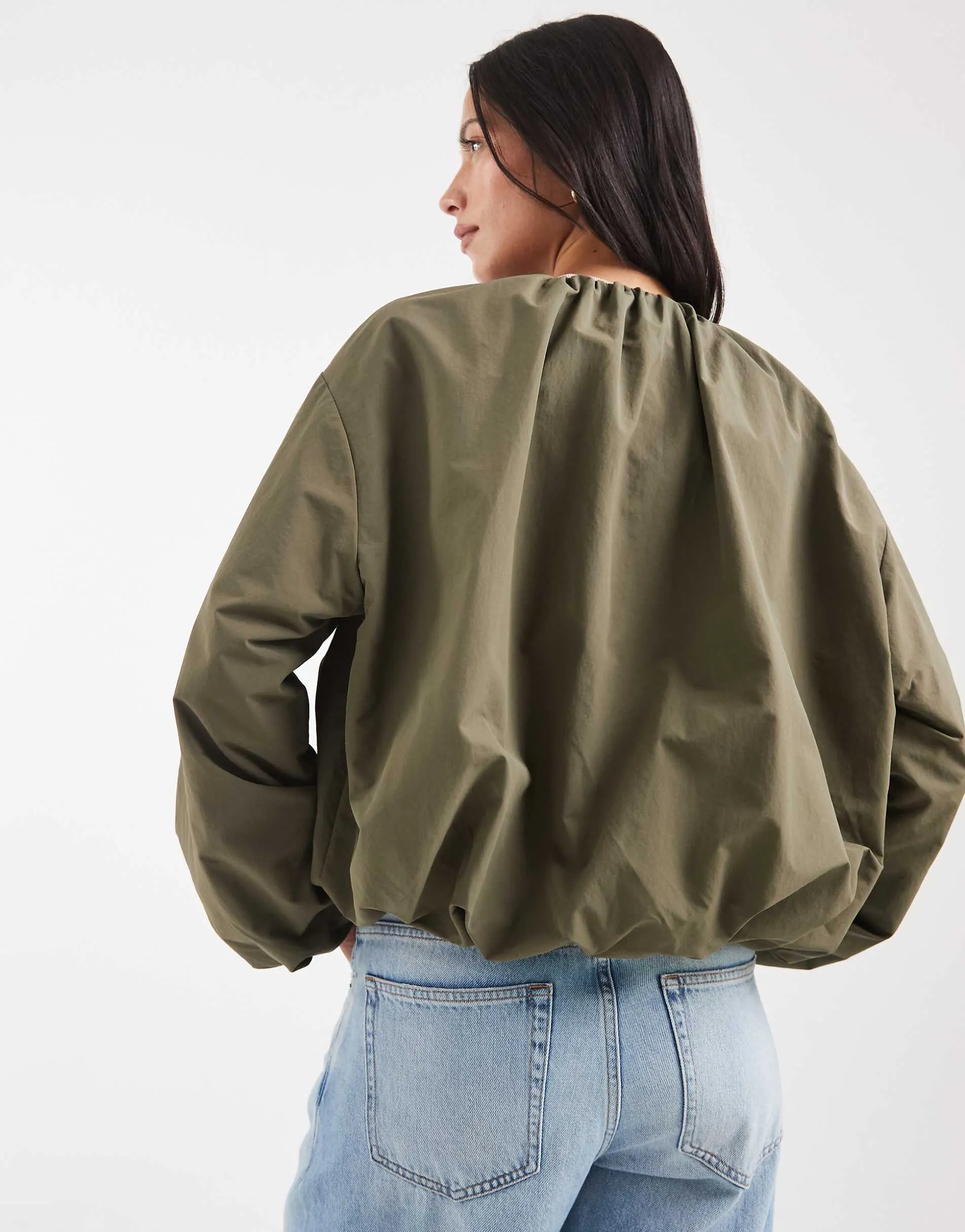 ASOS DESIGN cropped bubble hem nylon bomber jacket in khaki