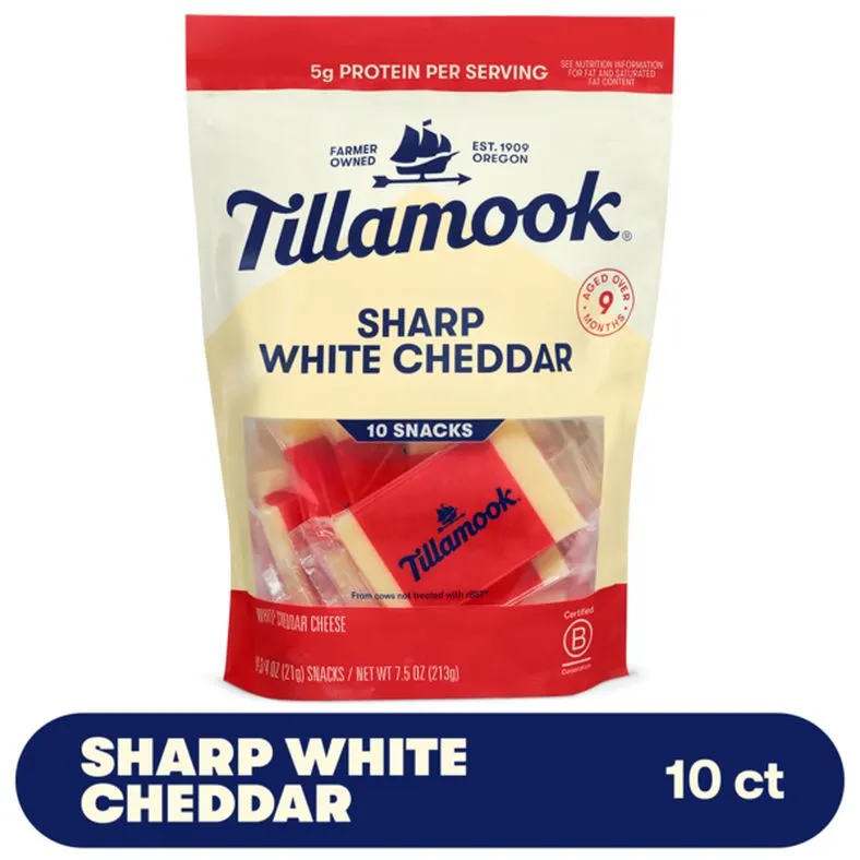 Tillamook Sharp White Cheddar Cheese Snack Portions, 0.75oz, 10ct