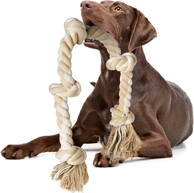 Fida Dog Rope Toys for Aggressive Chewers, Chew Toys for Large Medium Dogs | Natural Cotton, Heavy Duty Pull Rope for Tug of War and Interactive Play, 3 Feet 5 Knots Indestructible, Teeth Cleaning