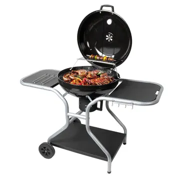 Barbecue a Carbone con Coperchio Smaltato e Griglie in Acciaio Cromato