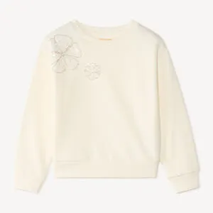 Sweat fille en molleton motif fleurs en perles