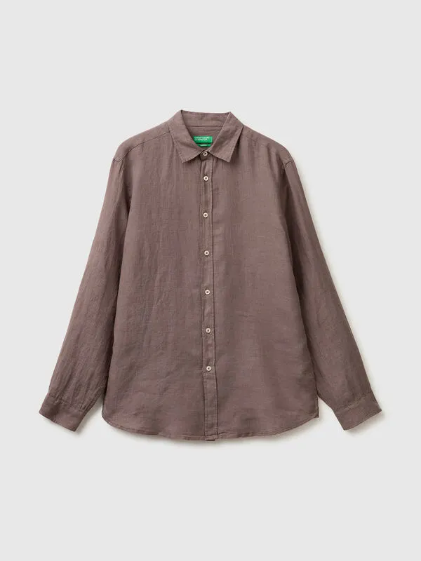Brown pure linen shirt