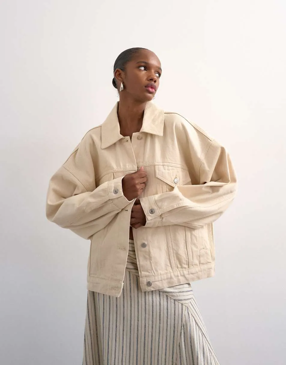 Topshop denim balloon jacket in natural