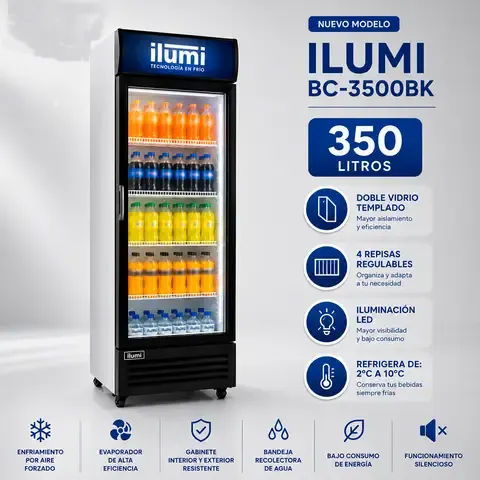 Exhibidor - Visicooler Ilumi Vertical 350Lt 1 Puerta Vidrio BC-3500BK - Negro