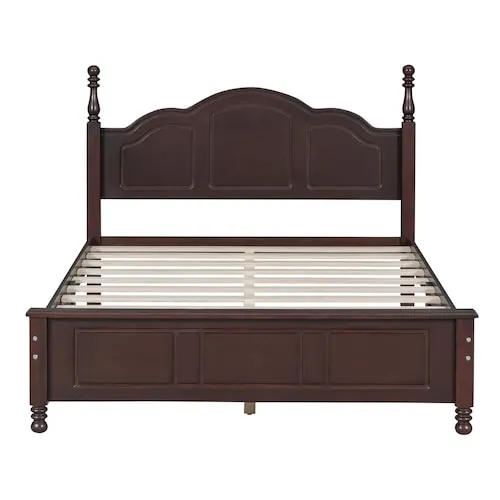 Mark Brown Wood Frame Full Size Platform Bed with Retro Style Headboard, Walnut