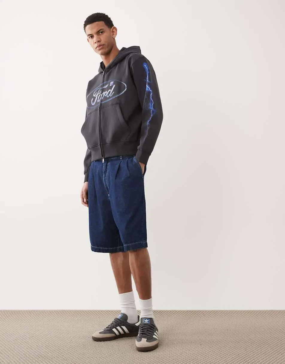 Abercrombie & Fitch YPB Ford graphic print zip up hoodie in washed black