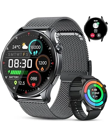 Smart Watch for Men Women Fitness: Make Answer Call Running Digital Mens Watches Waterproof Smartwatch Android Phone iPhone Samsung Compatible Step Pedometer Tracker Heart Rate Sleep SpO2 Monitor