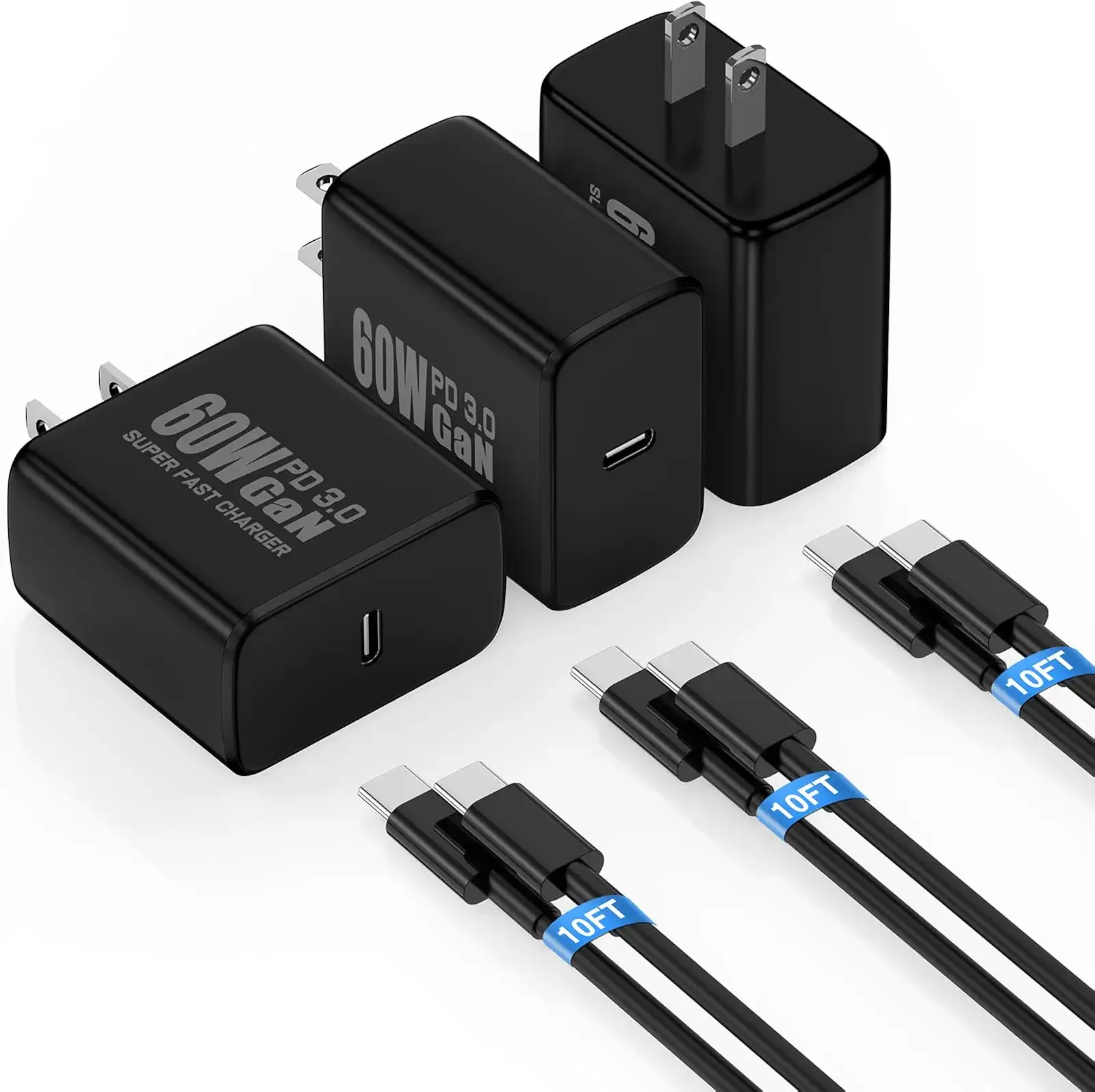 60W Super Fast Charger USBC& 10FT Type C Cable for Samsung Galaxy S26 Ultra | 60W GaN PD3.0 Android Phone Charging Block for Samsung Galaxy S25 S24 S23 S22 S21 Plus, iPhone 17/16/15 Pro Max,Tab S11,3Pack