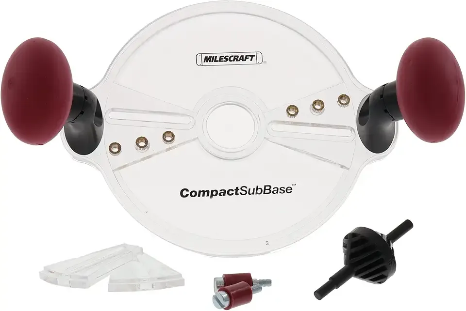 Milescraft 1225 CompactSubBase - Adjustable Universal Router Base Plate with Rotational Handles Compatible with all Trim and Compact Routers - Clear Design - Includes Centering & Mortise Pins