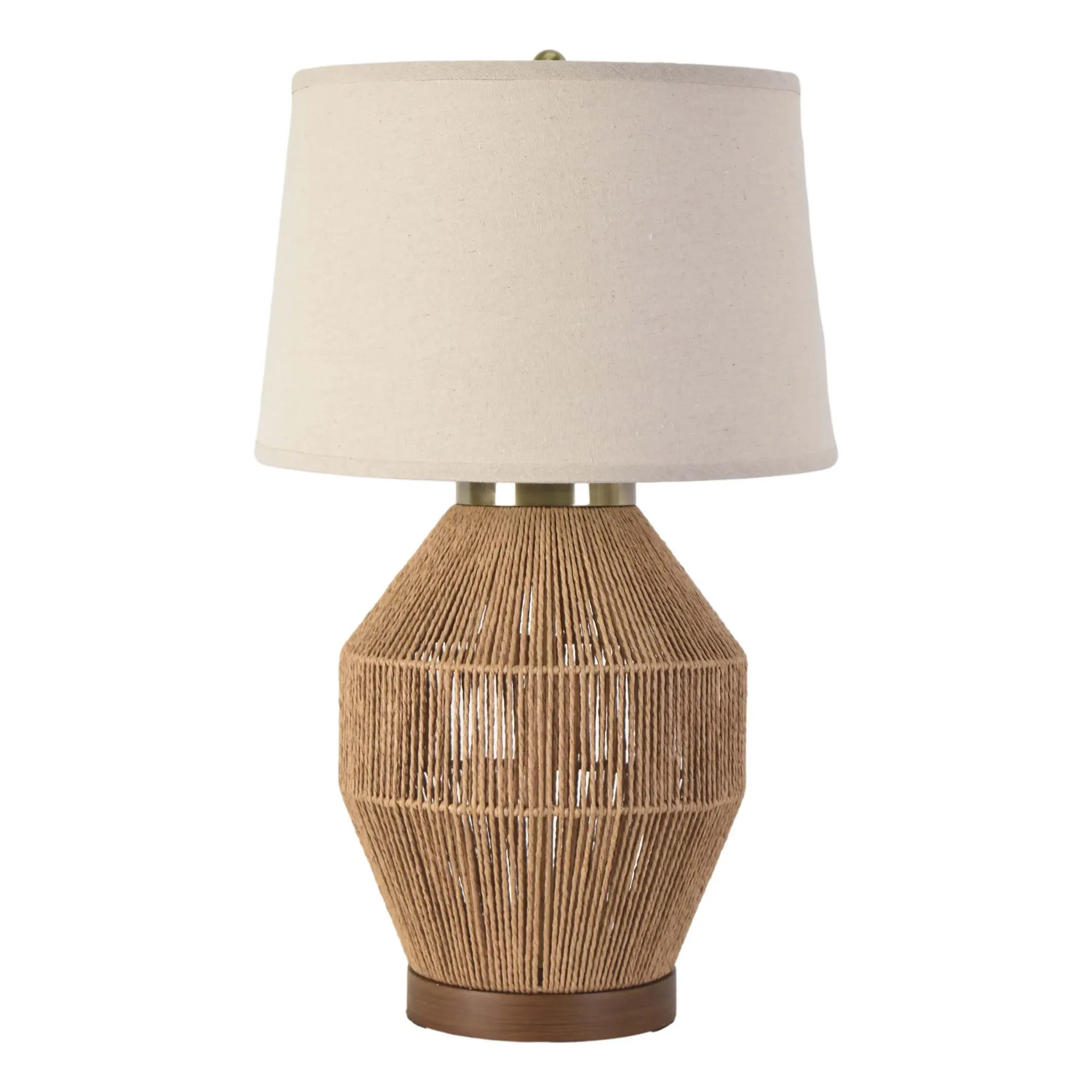 25-in Natural Paper Rope LED 3-way Table Lamp with Linen Shade