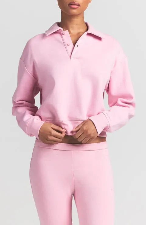 Cotton Fleece Blend Polo Sweatshirt