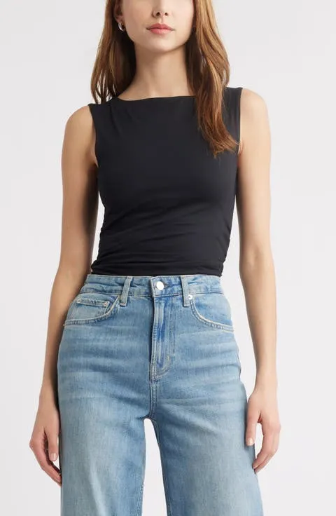 Open Edit Boat Neck Sleeveless Top