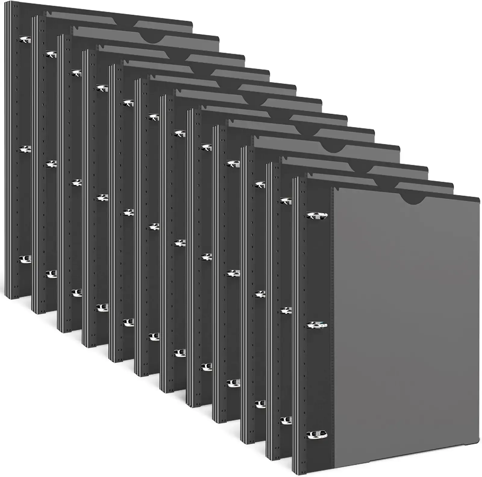 INFUN 1 Inch Telescoping 3 Ring Binder - 12 PCS-Black, Flexible Binders with Customizable Front Cover and Clear Catalog Pocket,1 inch Binders 3 Ring, 225 Sheet Capacity