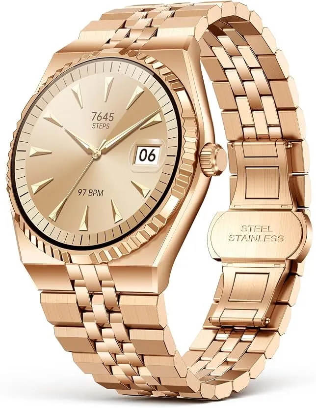SOUYIE Smart Watch Men Women Bluetooth 5.4 Calls, 1.32" AMOLED HD Screen Smartwatch with Stainless Steel Strap, 160+ Sports Modes Fitness Tracker, Heart Rate/SpO2/Sleep/BP Monitor, Business, 40mm Gold
