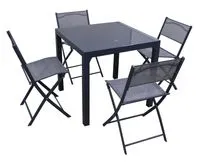 5tlg. Balkonset aus Aluminium mit 4 Stühlen & 1 Glastisch, klappbar - Anthrazitgrau