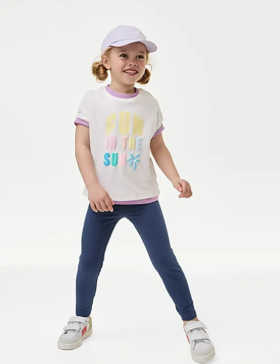 Einfarbige Leggings mit hohem Baumwollanteil (2–8 J.)