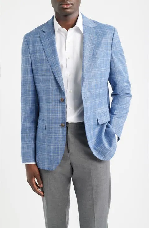 Henrik Trim Fit Light Blue Plaid Wool Sport Coat (Regular, Big & Tall)