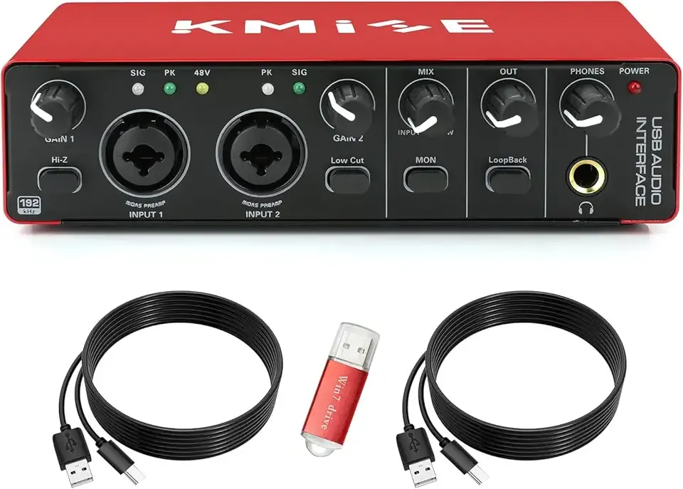 Kmise USB Audio Interface, Computer Recording Audio Interfaces with 48V Phantom Power for Recording, Studio Quality Sound, Compatible with Guitarists, Vocalists, Podcasters (USB Type-C)