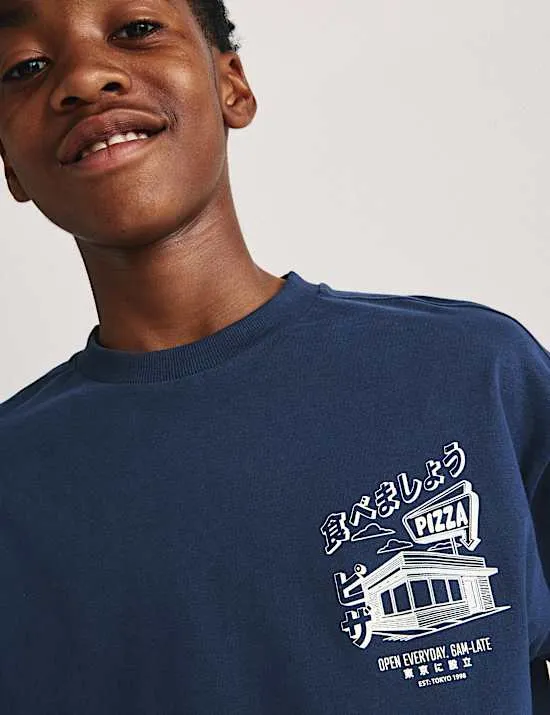 T-Shirt aus reiner Baumwolle mit Pizza-Motiv (6–16 Jahre)