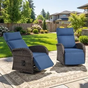 Gymojoy Outdoor Wicker Swivel Recliner Patio Chair Set of 2, Adjustable Backrest and Footrest All-Weather Chaise Lounge for Pool Deck Backyard