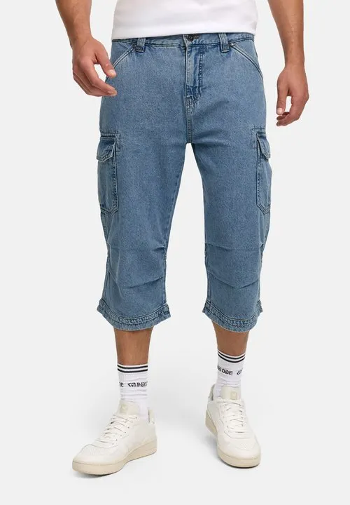 NICOLAS CHECK SHORTS CARGO - Jeansshorts - blue wash