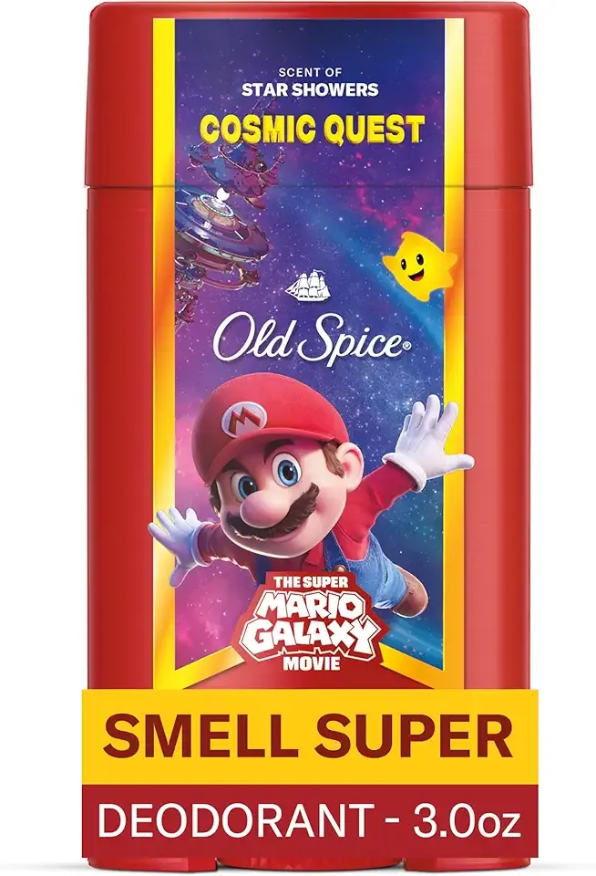 Old Spice Aluminum Free Deodorant for Men, Old Spice x The Super Mario Galaxy Movie, 24/7 Lasting Freshness, Lasting Odor Protection, Smell Super with Cosmic Quest, Star Showers Scent, 3.0 oz