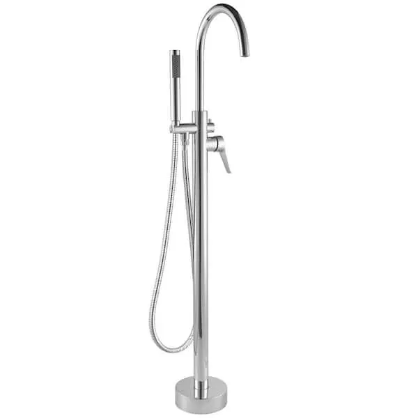 AKDY 1-​Handle Freestanding Floor Mount Roman Tub Faucet Bathtub Filler with Hand Shower in Chrome