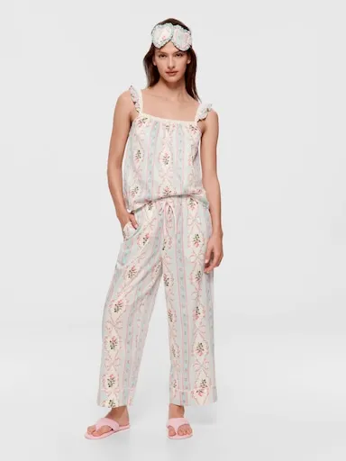 Vintage Floral 100% Soft Cotton 7/8 Pj Pant