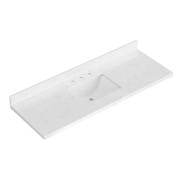 ARIEL 60 in. W x 22 in. D Carrara White Quartz Bathroom Vanity Top w/1.5 in. Thick Miter Edge Rectangular Single Sink in White