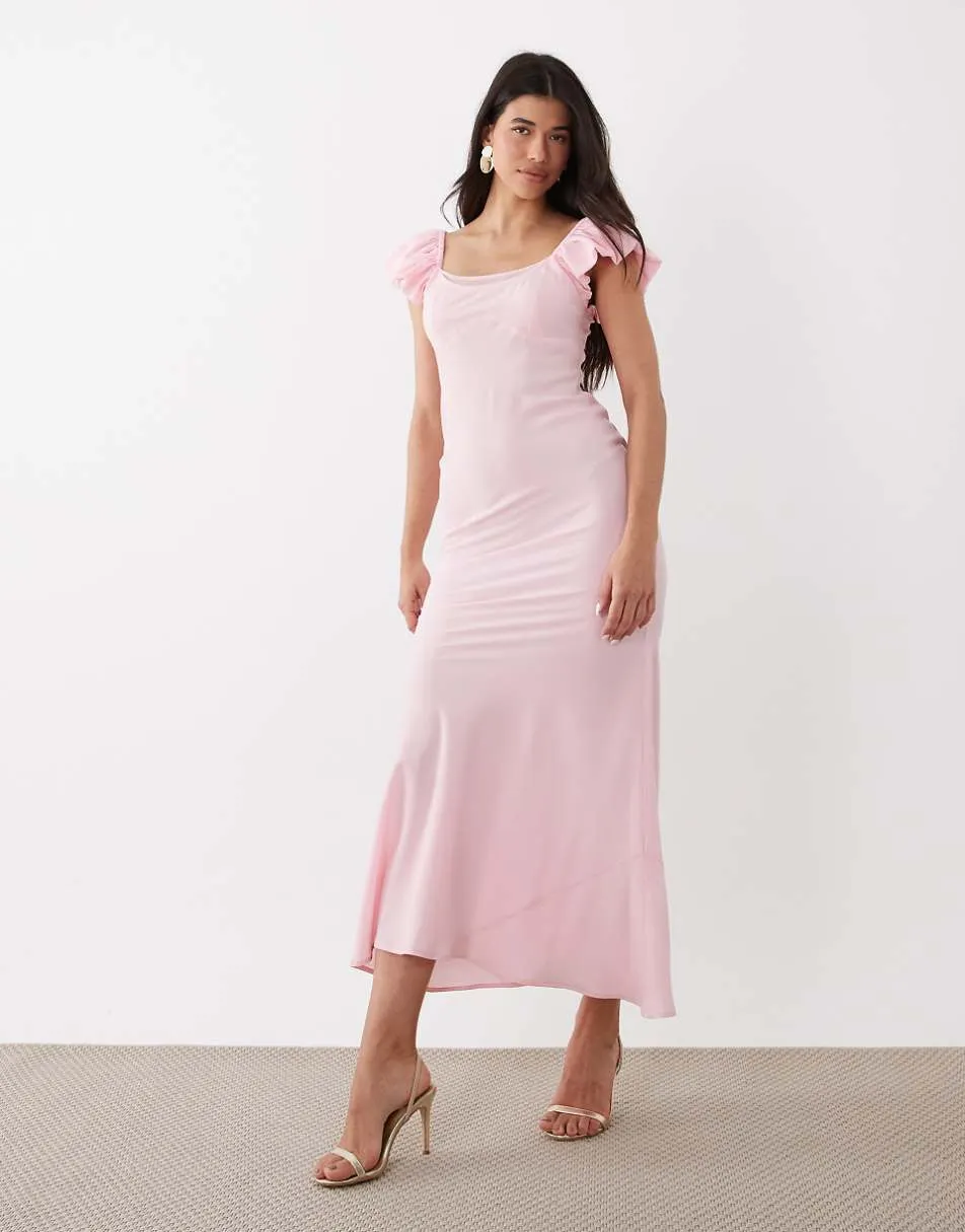 ASOS DESIGN ruffle sleeve double layer shift maxi dress in light pink
