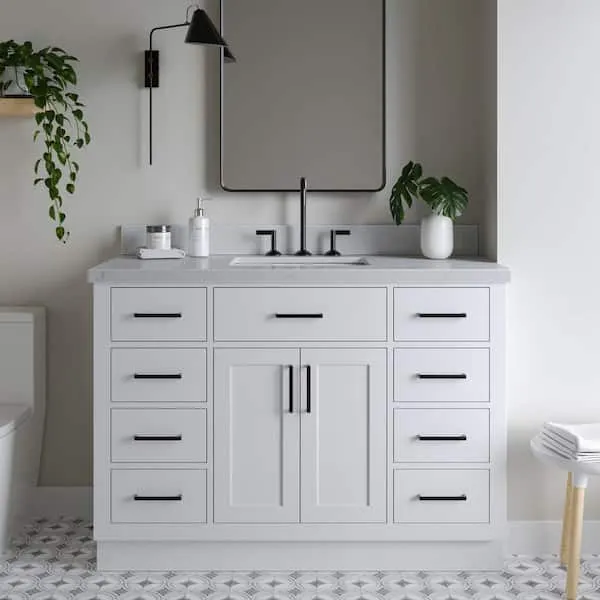 ARIEL Hepburn 48 in.​ Single Sink Freestanding Bathroom Vanity in White with Carrara White Quartz Top